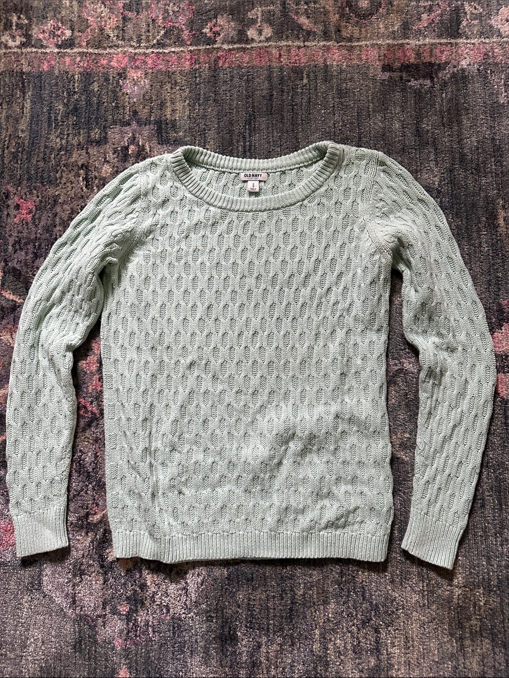 Old Navy Mint Green Cable Knit Crewneck Sweater Medium Cozy Layer for Cold